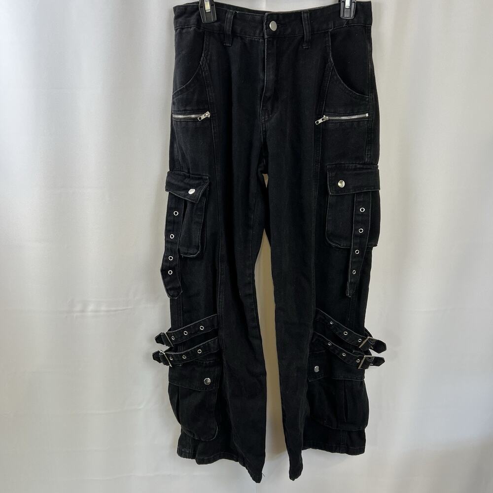 Romwe Women’s Black Goth Emo Tripp Rave Jeans Size Medium (6)
